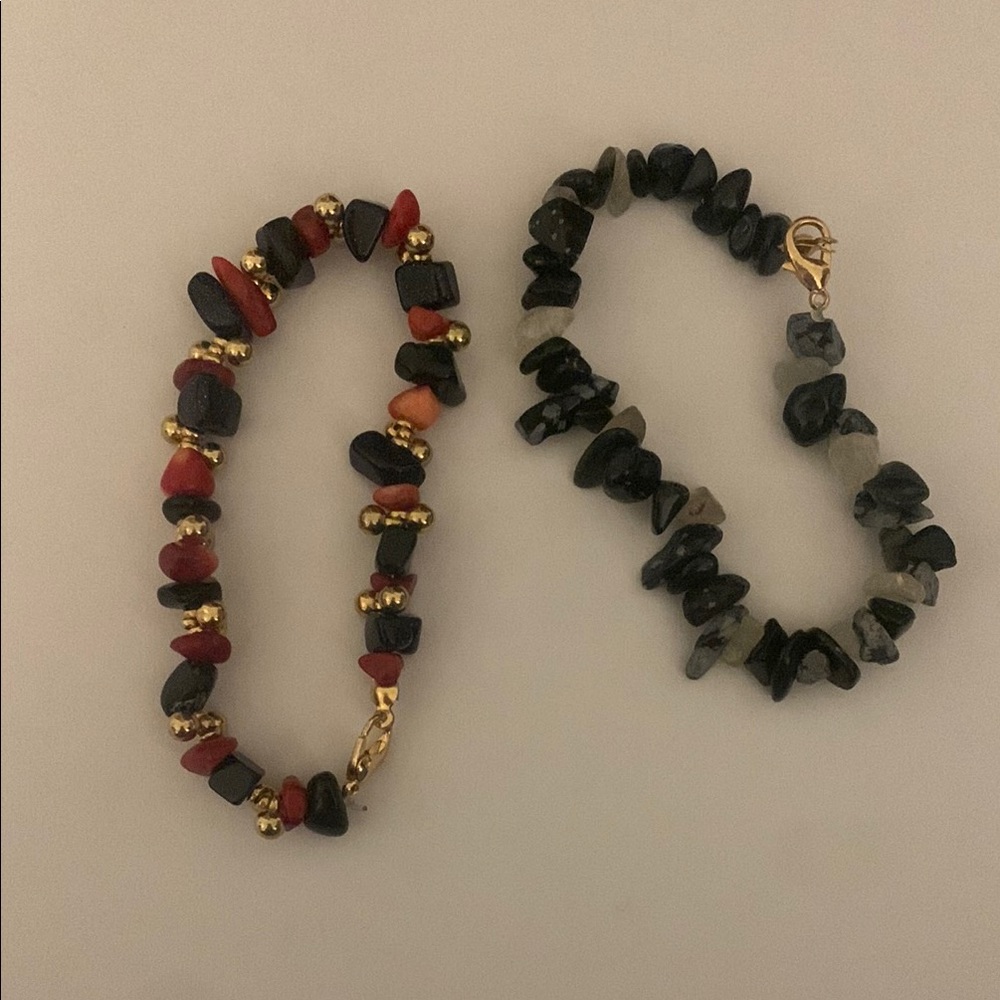 Red and Black Crystal Beaded Bracelet Set